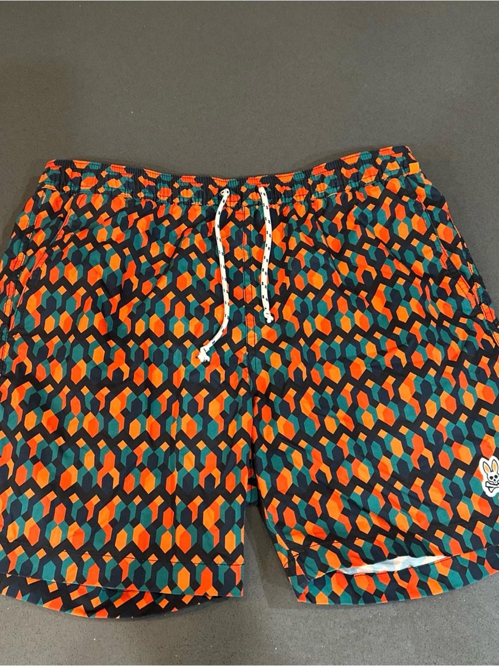 Psycho Bunny Everett Swim Trunks Men's Medium Alloy Orange Drawstring EUC